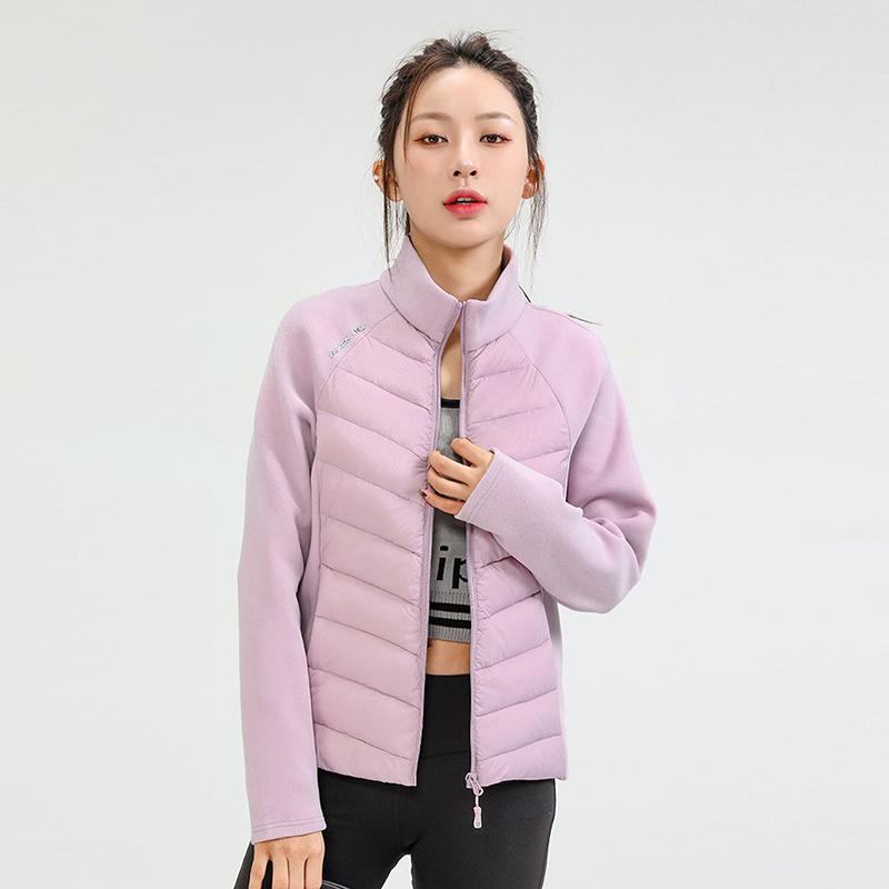 Sports lightweight down jacket women's 2024 winter fashion stand-up collar splicing warm 90 white duck down yoga jacket tide