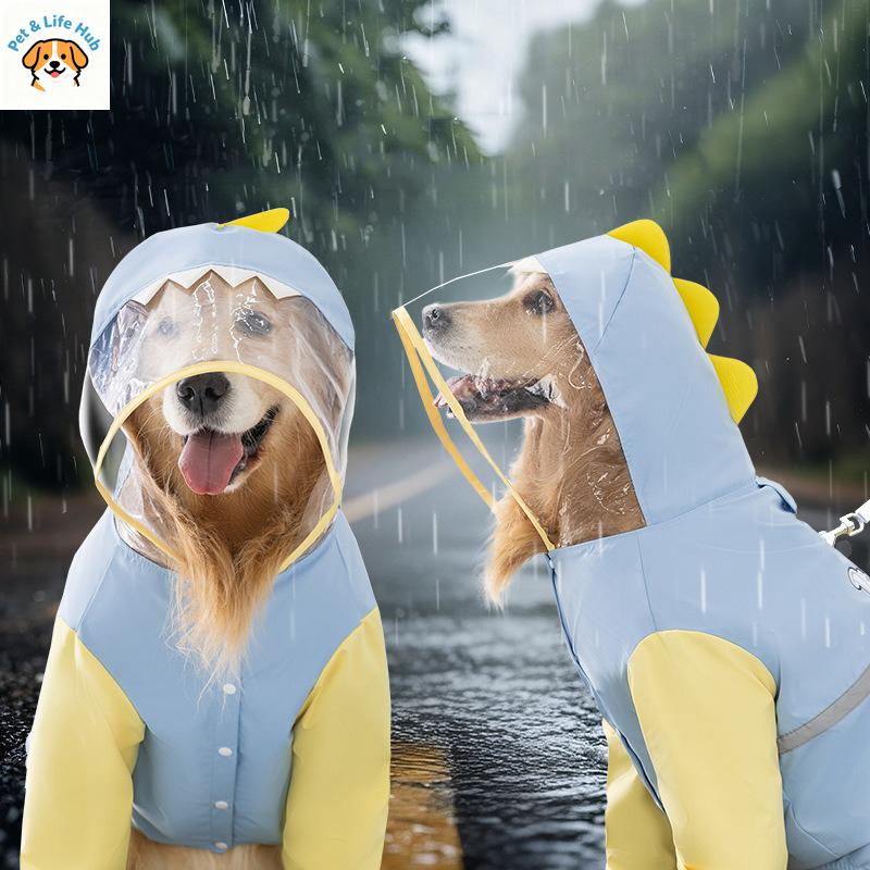 Hunderegenmantel mit Dinosaurier-Design, 4 Beine, Wasserdicht, Haustierkleidung, Sommer, Schwanzform, Regenmantel für große Hunde, Golden Retriever