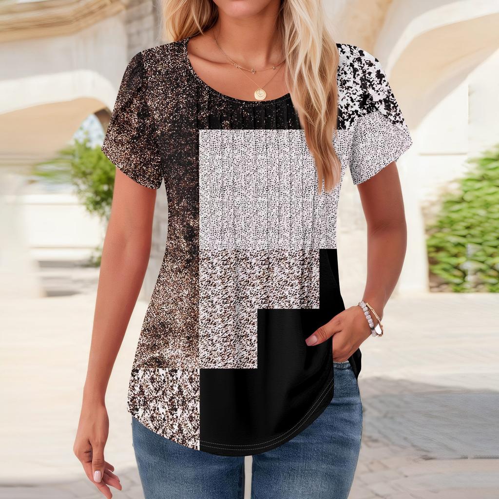 Womens Tops Petal Short Sleeve Summer Round Neck Shirts Floral  Printing Blouses For Women Dressy Casual