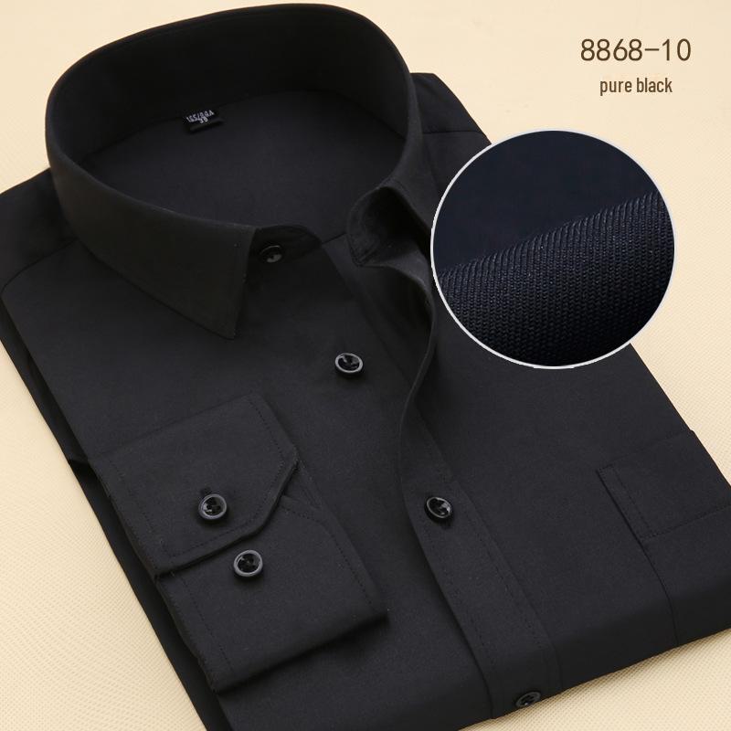 "Men's Long-Sleeved Black and White Business Slim-Fit Shirt with Solid Color or Printed Design"