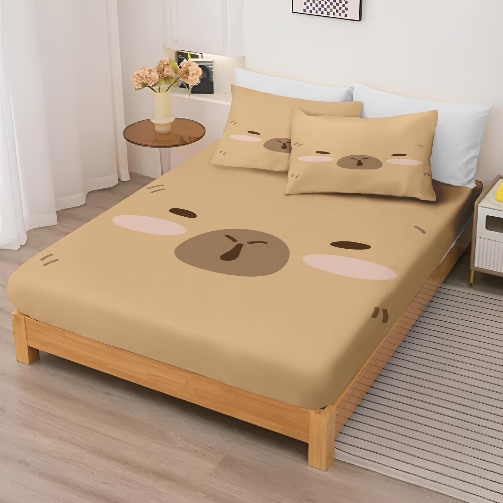 

Cartoon Anime Capybara Fitted Sheets Bedding Set Children Set Cover King Size Covers Children Printed Polyester 90x190cmX25cm&set
