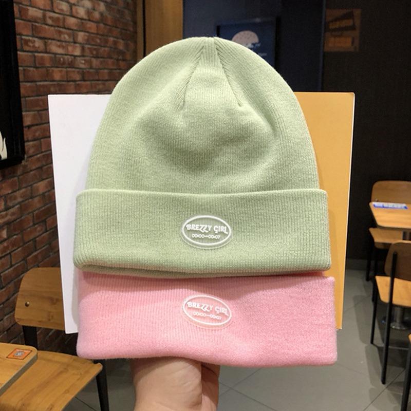 Hat Female Autumn and Winter Letter Round Label Knitted Hat Thin Street Hipster Versatile Student Couple Pullover Hat Male