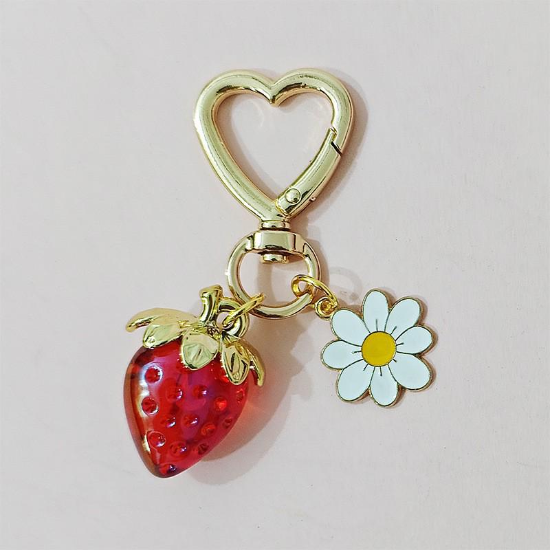 Creative Strawberry Peach Heart Sunflower Bee Keychain - Year of the Horse New Year Cute Bag Charm