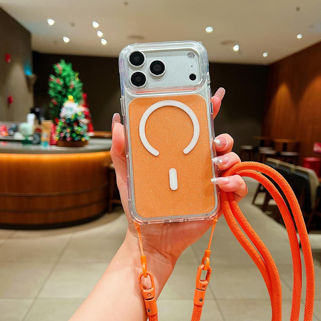 For iPhone 17 Pro Max Case Compatible with MagSafe Clear Glitter TPU Acrylic Phone Cover with Shoulder Strap
