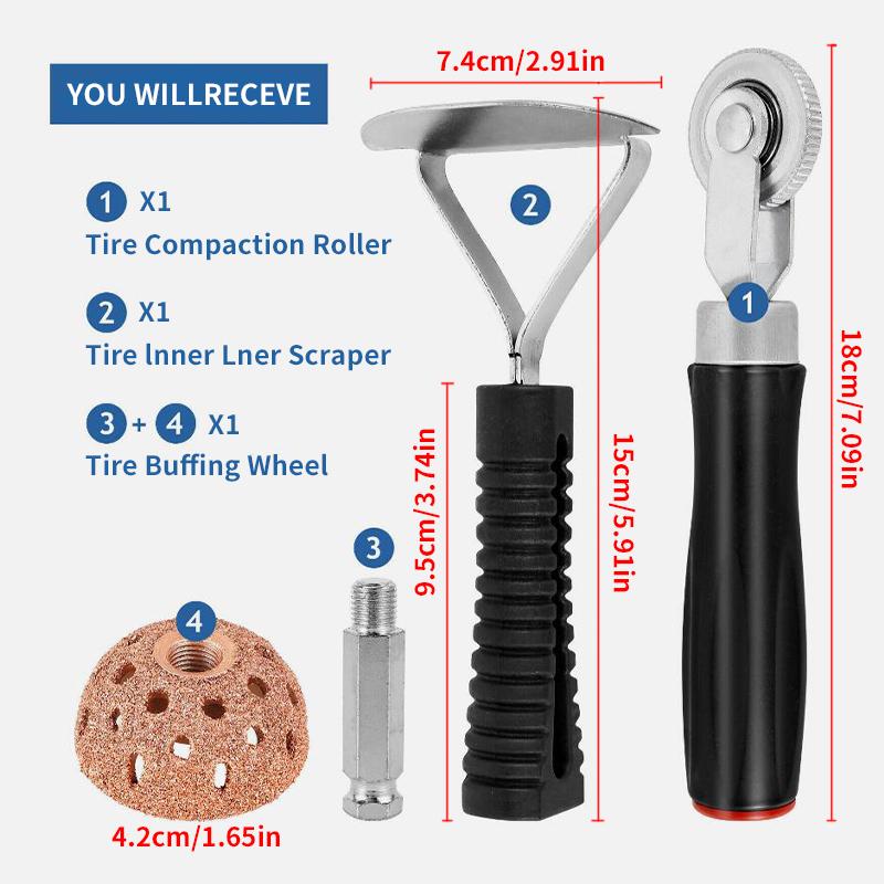 3PCS Car Grinding Head Roller Tire Repair Patch Tools Kit Tire Patch Roller Tool Buffing Wheel For Car Truck Motorcycle