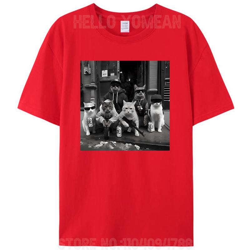 Rolig Kattgäng Meme Gangsterkatter Gata Vintage Dam Herr Bomulls T-shirt Fritid Kortärmad T-shirts Hipster Toppar