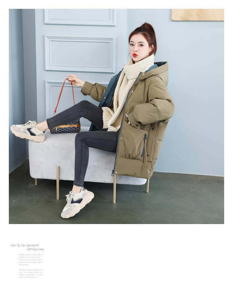 2024 Women's Mid-Length Down Cotton Jacket: Korean Style, Loose, Thick, Casual Winter Coat