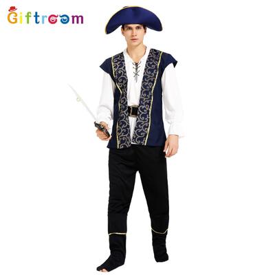 Halloween Carnival Party Dark Blue Noble Pirates New Adult Male Performance Costume Pirates of the Caribbean