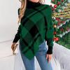 Vintage Christmas Chequer Knitwear Cardigan Sweater Stand Collar Loose Long Sleeve Top Autumn Winter
