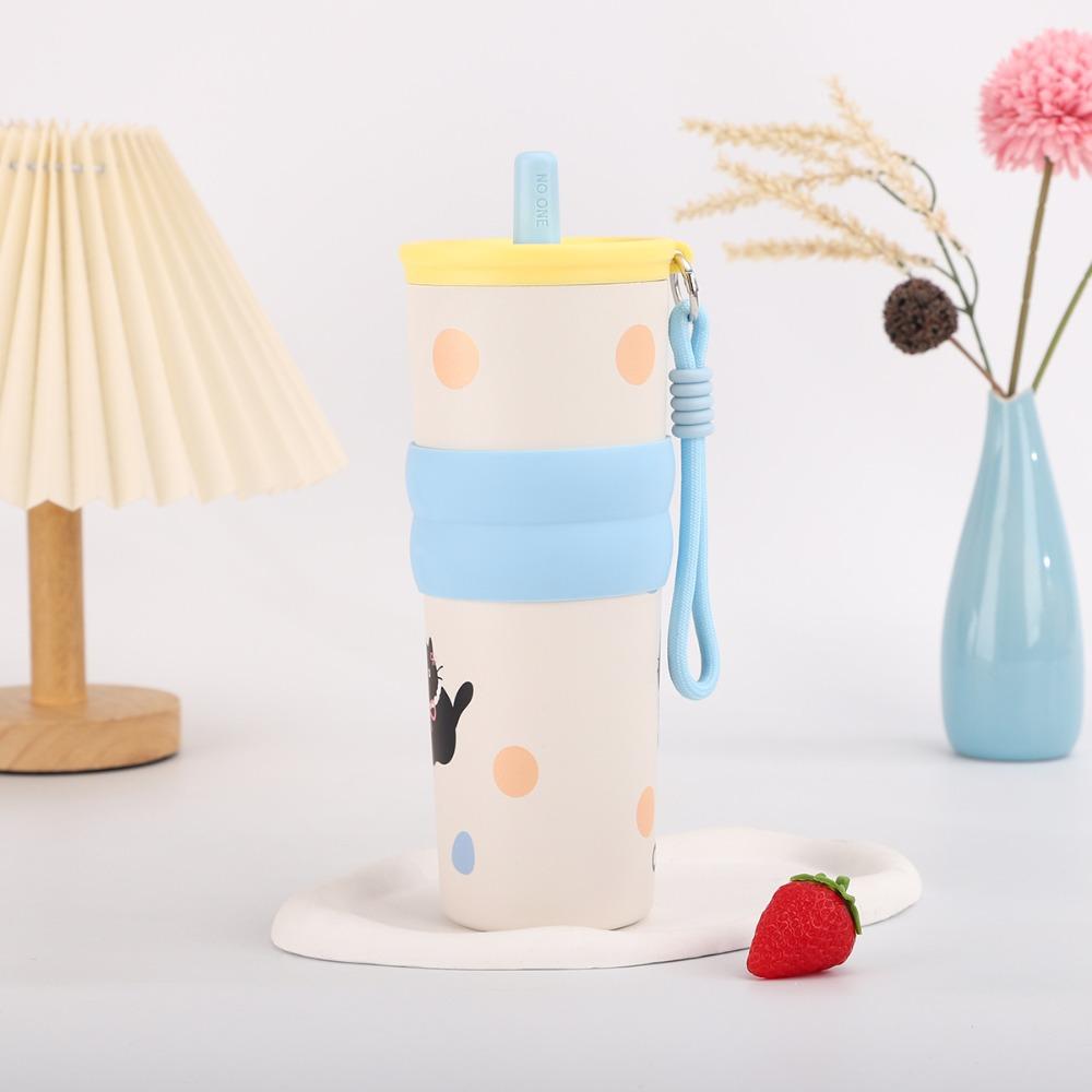 

Printed Bow Vacuum Cup Insulation Or Cooling 680ML Stainless Steel Cup With Lifting Rope High-Capacity Insulated Cup 601-700ml синий