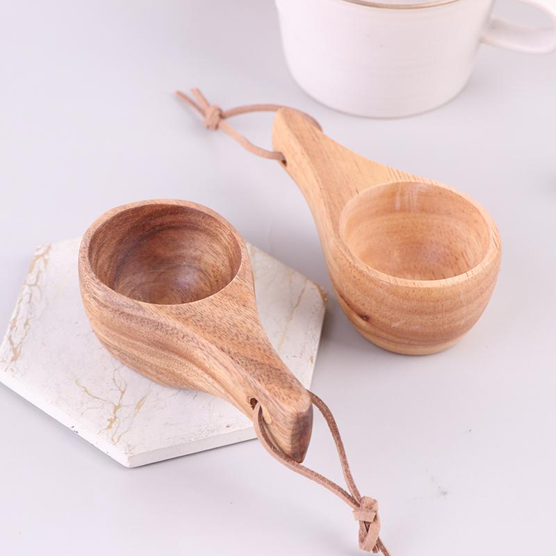 Finland Tea Cup Rubber Wood Small Wooden Mug Single Hole Water Coffee Cups