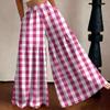 Women's High Waist Wide Leg Pants Loose Fit Lightweight Plaid Print Casual Trousers with Elastic Waistband Comfortable Fit