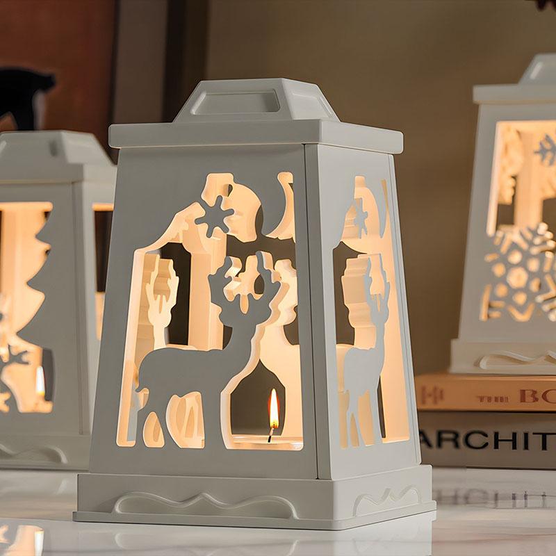 Christmas Silicone Mold DIY Lantern Shape with Deer Snowflake Design for Gypsum Candle Ornament Resin Epoxy Mould Home Decor