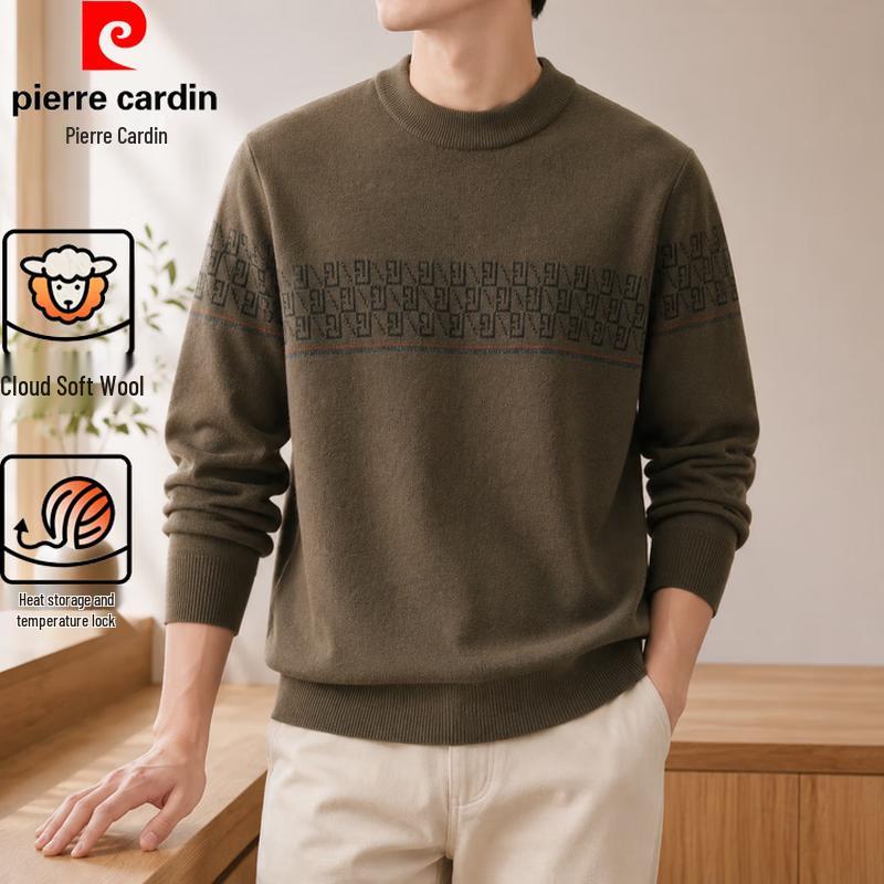 Pierre Cardin Autumn/Winter Men's Thickened Knitted Jacquard Crew Neck Sweater