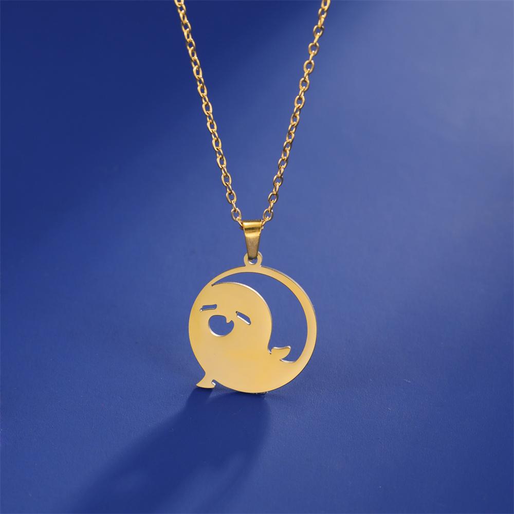 Anime Genshin Impact Hu Tao Pendant Necklace Cute Cartoon Stainless Steel Ghost Necklaces Fashion Jewelry Halloween Gift
