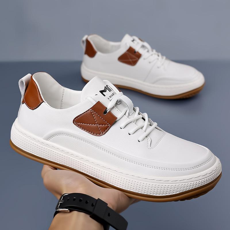 Single Shoes Casual Men's Shoes Soft Leather Big Head Shoes 2025 Autumn New Clown Shoes Men's Lace-up Sports Shoes White Shoes