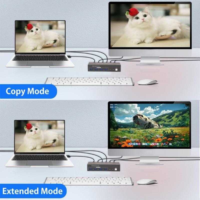 Metal HDTV Switcher For Double Monitors 4 USB3.0 Hubs Seamless Input Switching Enhances Productivity