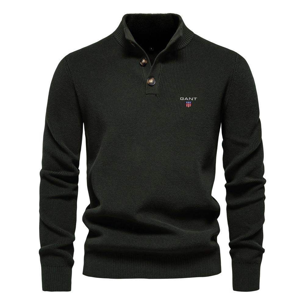 Gant Podzimní a zimní nový vyšívaný svetr Stand Up Collar Pánský vysoce kvalitní business svetr Jednobarevný Univerzální pletený svetr