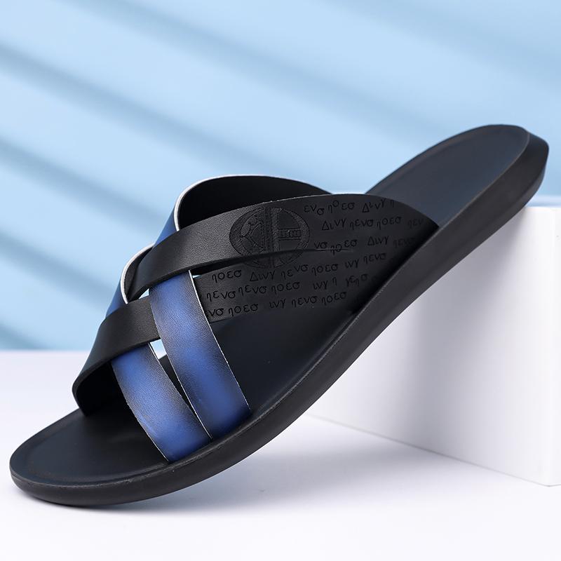 Herren Schwarz Leder Pantoffeln Handgemacht Einfache Flats Sommer Weiß Outdoor Römische Sandalen Offene Zehe Strandschuhe Übergröße