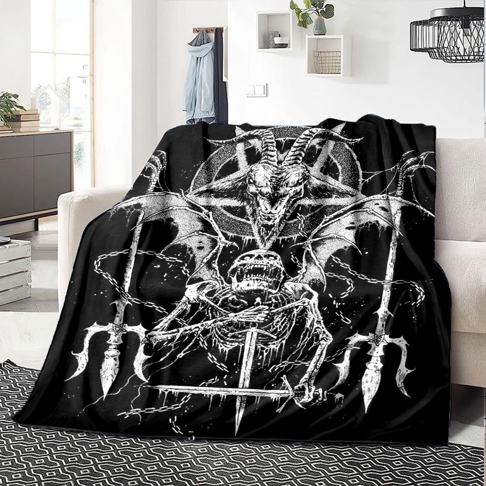Satan Print Flannel Blanket High Quality Warm Comfortable Cover for All Seasons Perfect for Gifts Home Decor