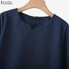 ZANZEA Women Casual V-Neck Solid Color Loose 3/4 Sleeve Blouse