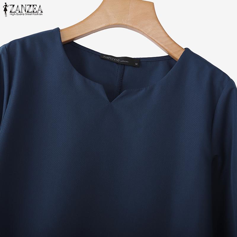 ZANZEA Women Casual V-Neck Solid Color Loose 3/4 Sleeve Blouse