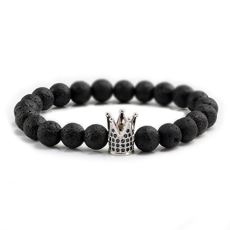 Wish Alloy Turquoise Rhinestone Crown Bracelet: Volcanic Stone Men's Jewelry Gift