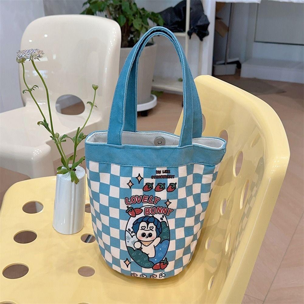 

Canvas Lovely Rabbit Bucket Bag Lattice Tote Bag New Cylinder Bags