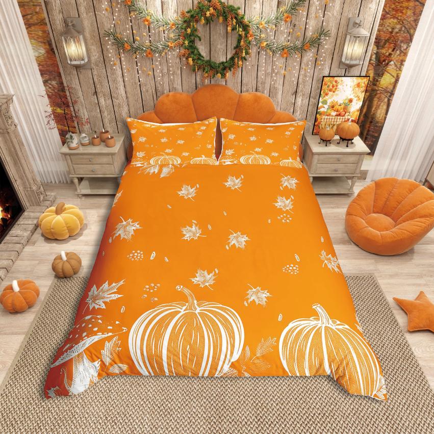 Homewish Thanksgiving Day Duvet Cover SetAutumn Harvest Bedding SetFall Pumpkin Comforter Cover Set