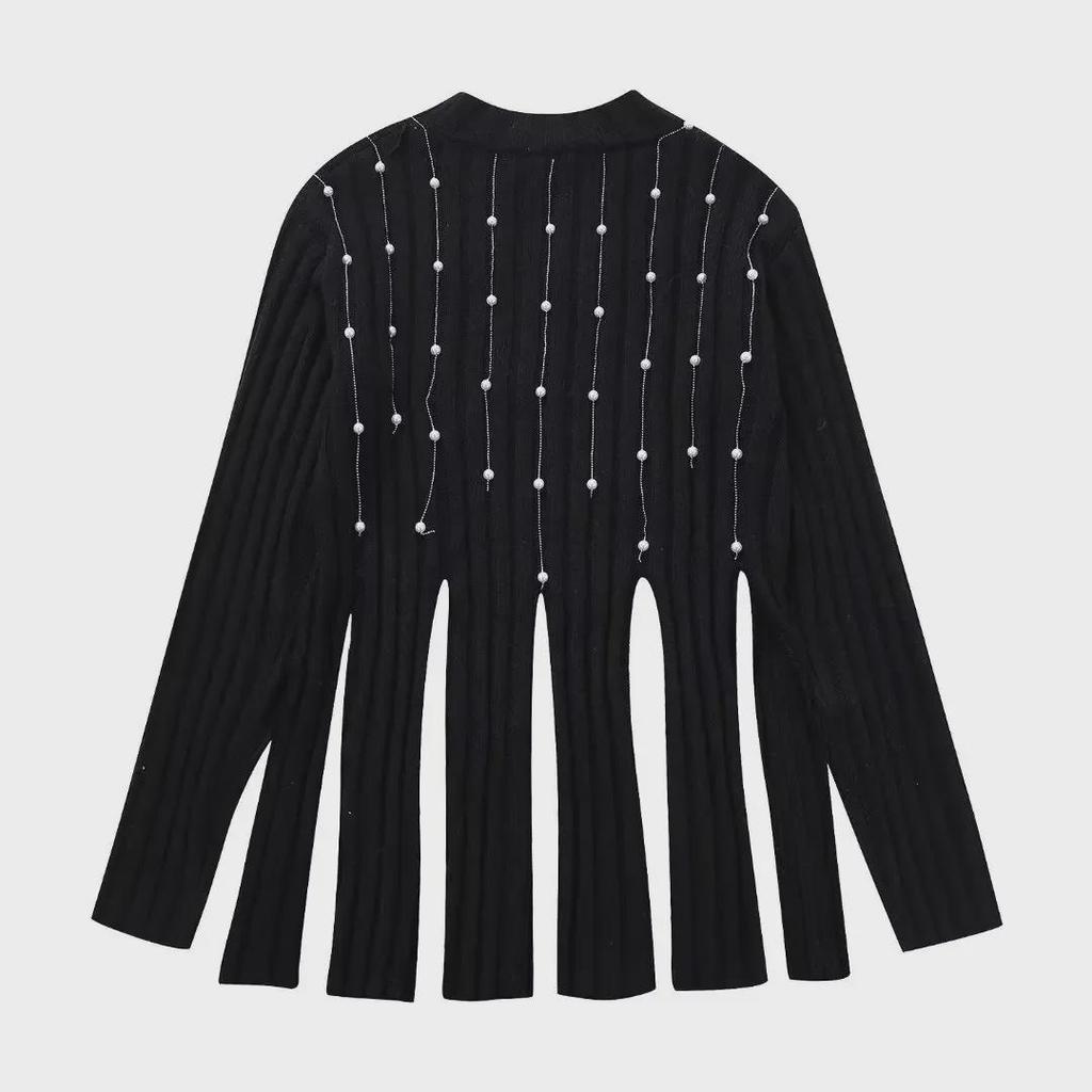 Damenpullover Herbst 2023 mit künstlichen Perlen- und Quastenakzenten