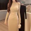 S Curve Shows the Figure, Semi-turtleneck Slim-fitting Bottoming Skirt, Female Spice Girls Autumn and Winter New Inner and Outer Hip-wrapped Dress