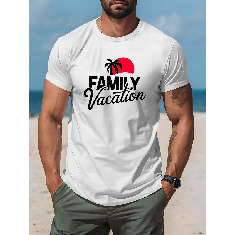 FAMILY Vacation New Men's Short-sleeved T-shirt Summer Fashion Trend Top Printed Men's Bottoming Shirt Round Neck Casual Versatile Breathable Top