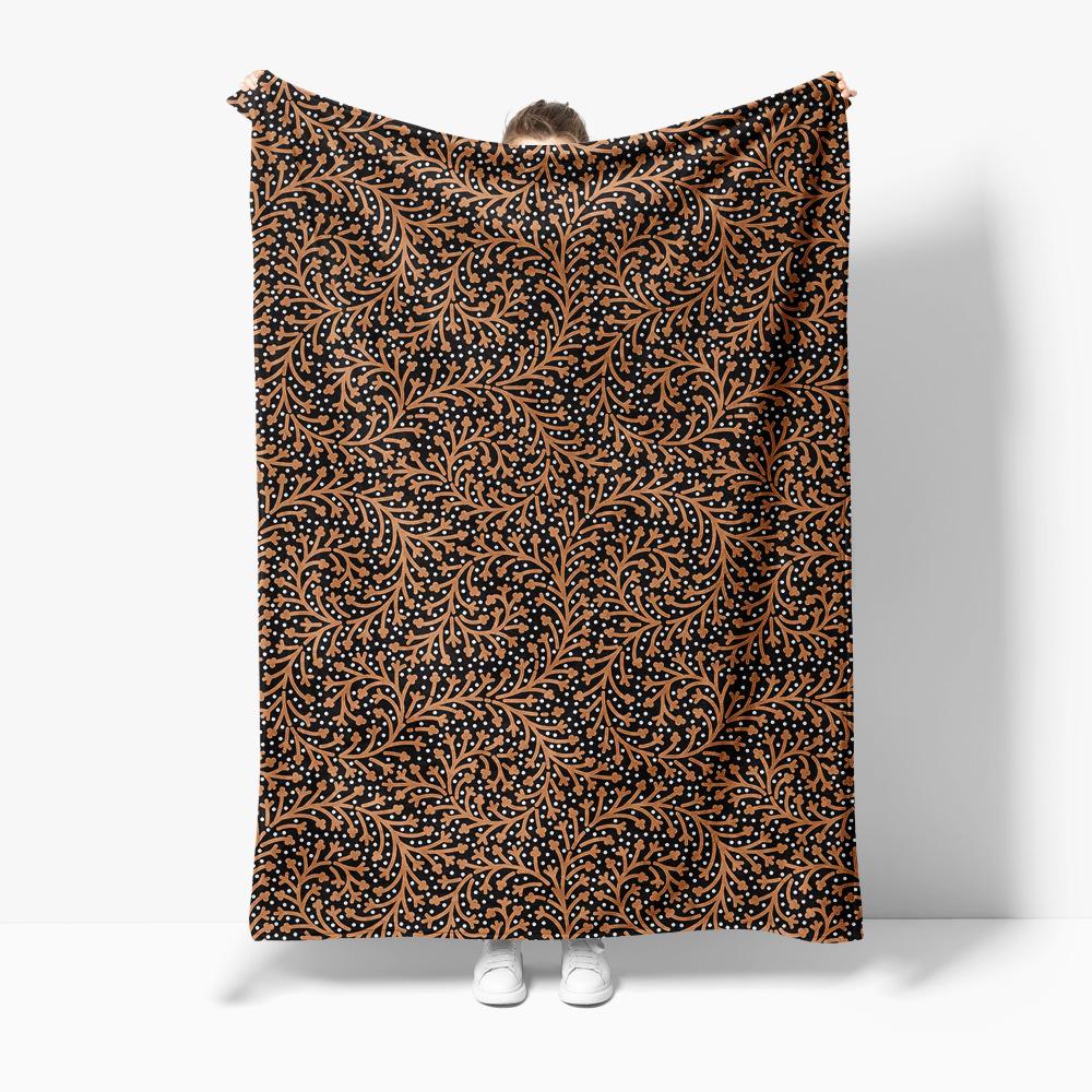 Autumn Leaves Dark Brown Black Floral Print Fleece Blanket Throw Soft Warm Bed Cover Gift 75x90cm