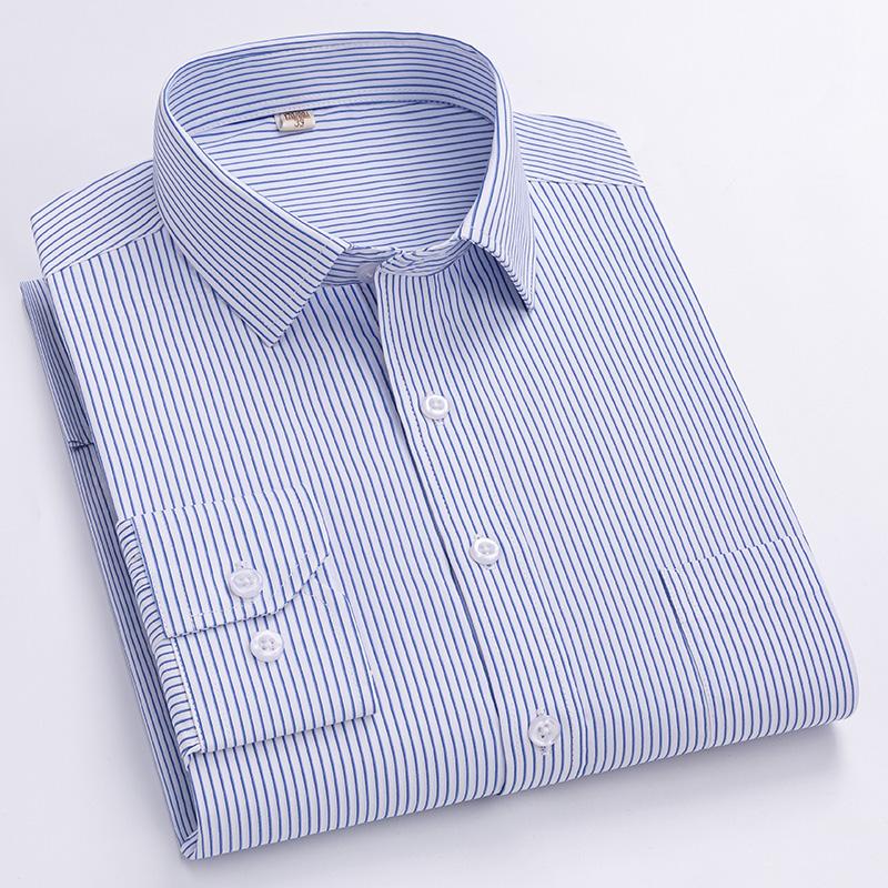 Men's Formal Shirt Long Sleeve Office Solid Color Striped Pocket Fashion Business Professional Wear Social White Shirt
