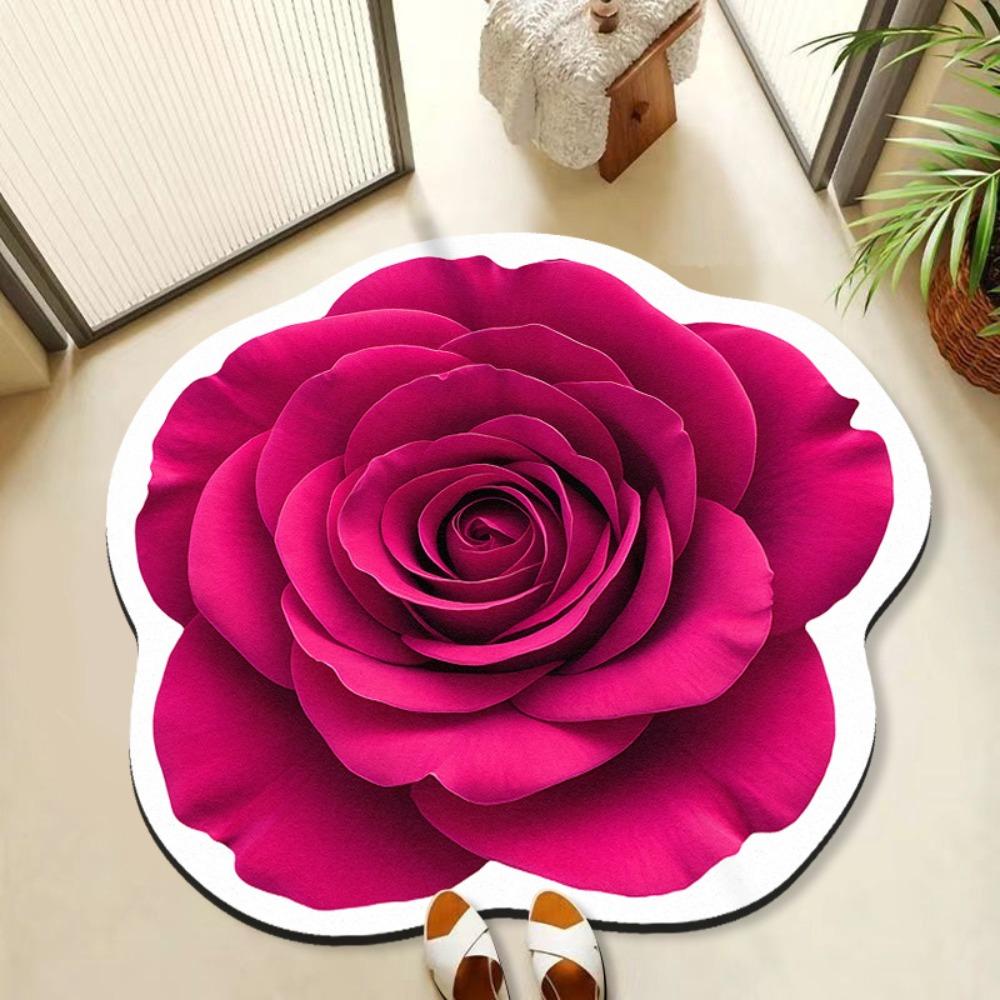 Algae Mud Rose Floor Mat Special-shaped Bathroom Floor Mat Flower Carpet  for Bedside Cloakroom