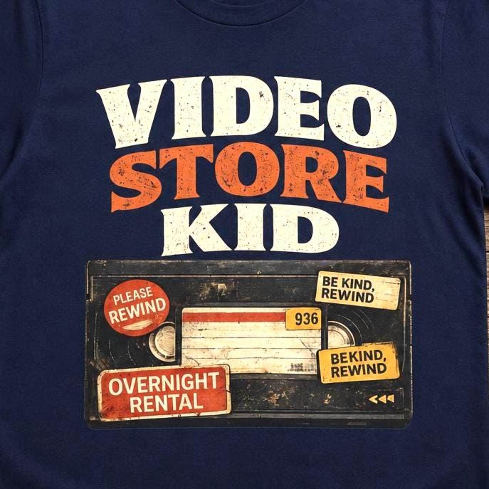 Video Store Kid Shirt, Retro 90s VHS Graphic Tee, Vintage Movie Buff Gift, Nostalgic Be Kind Rewind Tshirt, 1980s Film Fan Casual Top S