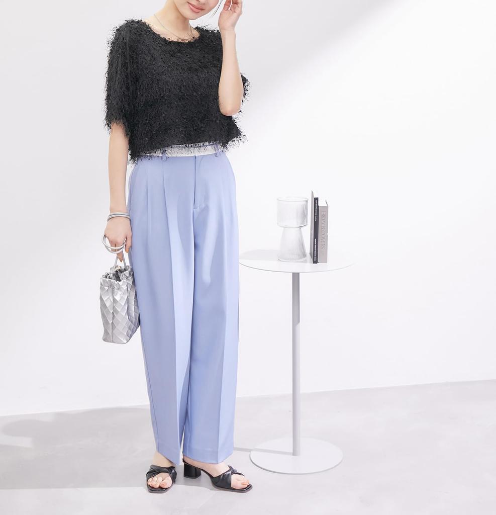ROPE PICNIC Knit Tape Yarn Black Women's Top, (01)