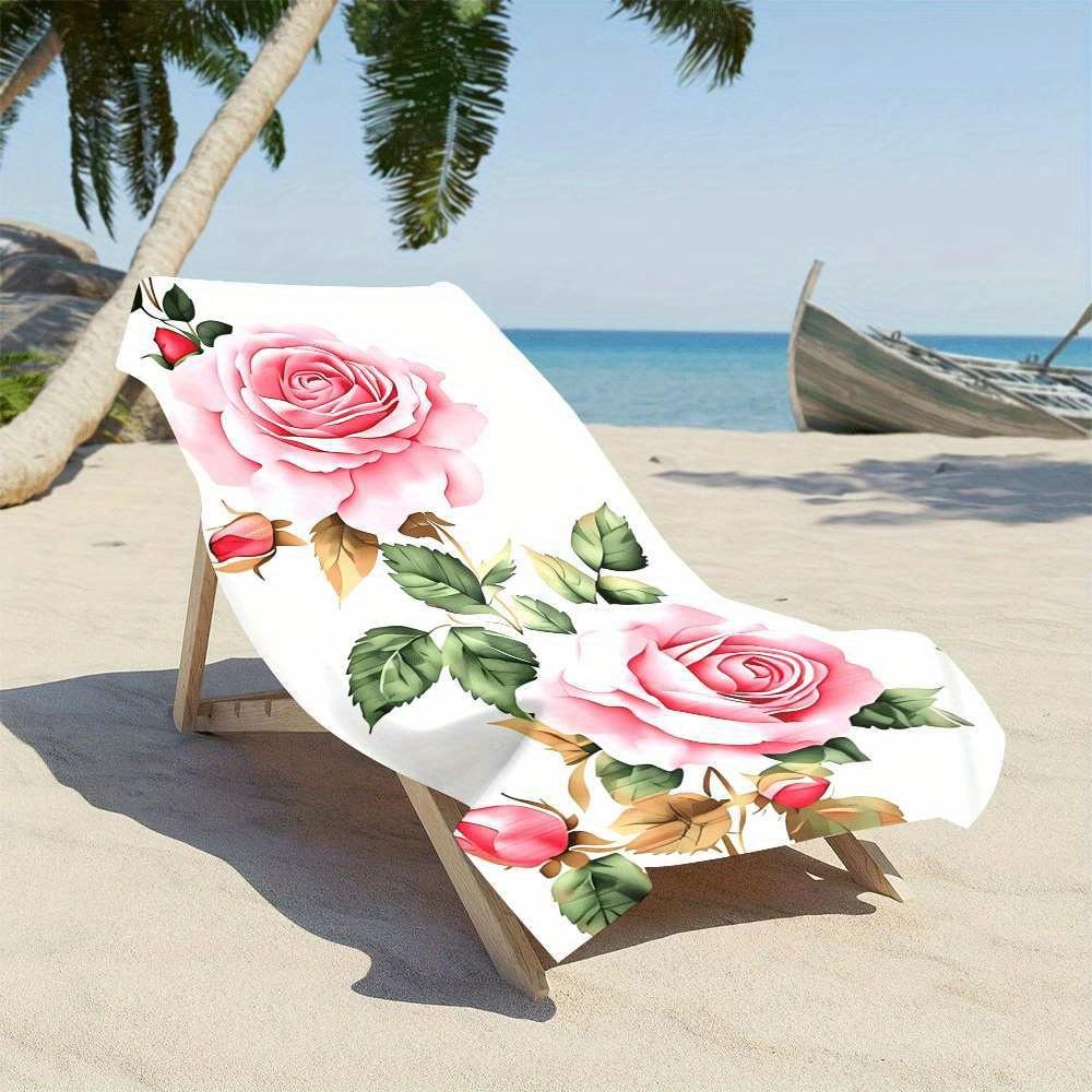 1pc Quick-Dry Beach Towel - Soft Pink Roses On Beige, Fast-Drying Microfiber Towel for Pool, Travel, Spa - Lightweight Highly