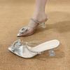 Pointed High-heeled Fashion Outer Sandals Women's Summer New Baotou Rhinestone Word with Stiletto Sandals