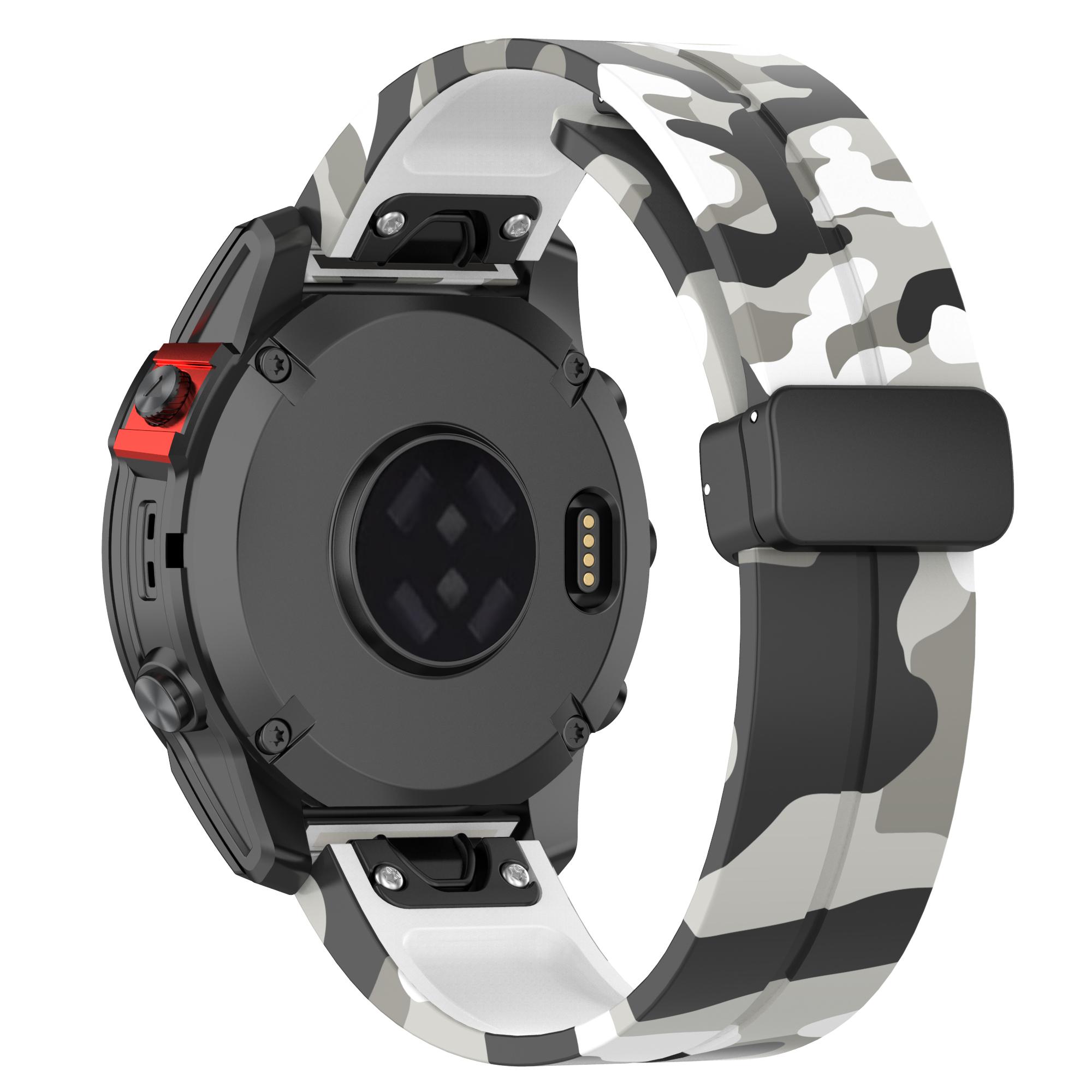 

For Garmin Fenix 7/Forerunner 965/955/945/935 Watch Band Black Buckle 22mm Camouflage Wriststrap Camo White