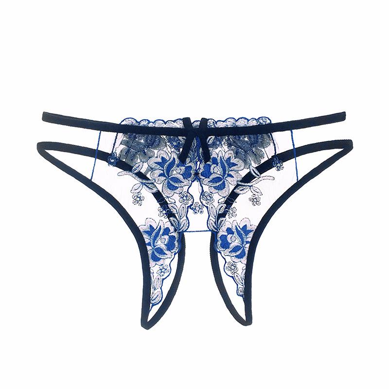 Sexy lingerie women's sexy open crotch thong embroidered seduction perspective panties women's low waist