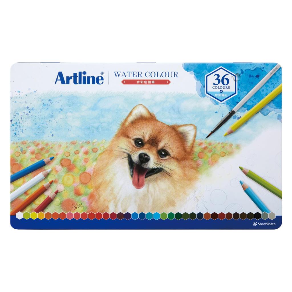 Shachihata Artline Watercolor 36 with Watercolor Pencils, Colors, Brush, KCP-W36C/H