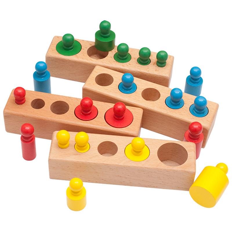 Montessori Teaching Aids Beech Color Socket Cylinder Building Block Shape Family Pack Baby Educational Early Education Toys