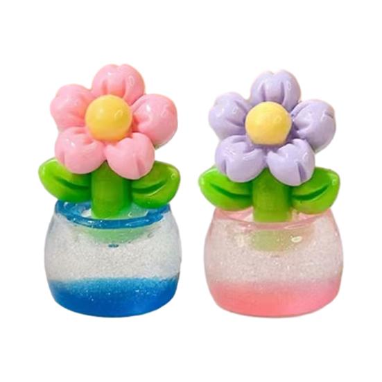 Yousheng 2 Pcs Mini Resin Artificial Flower Figurine Tiny Glow in The Dark Potted Flower for Dollhouse Miniature Landscape Home Office