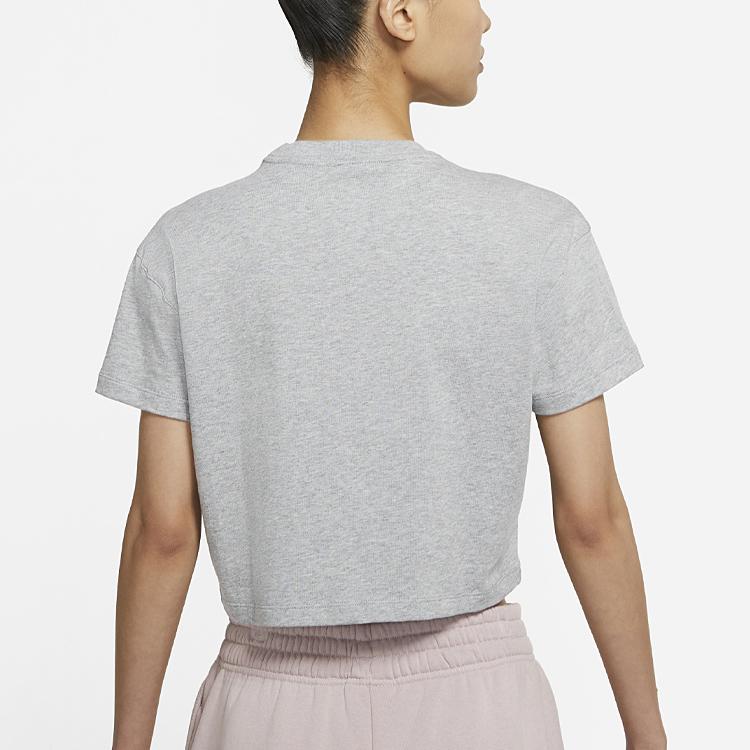 Nike Lab Casual Solid Color Logo Short Sleeve Crew Neck Top Women tops Gray DA0324-063
