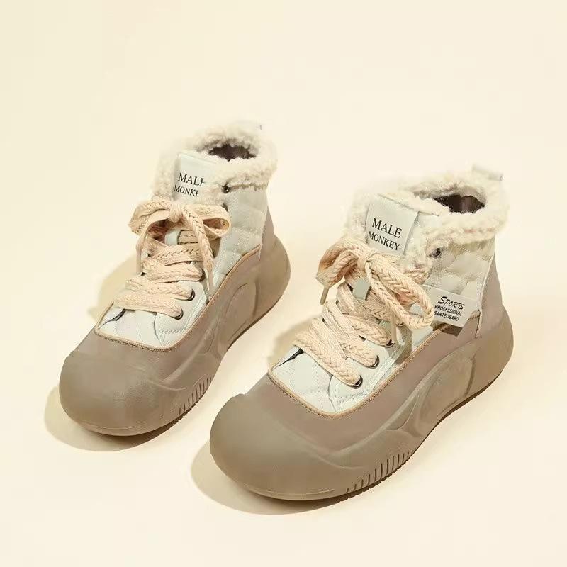 European station women's cotton shoes with velvet thermal short boots women's 2025 winter new popular cotton shoes lamb wool high-top shoes