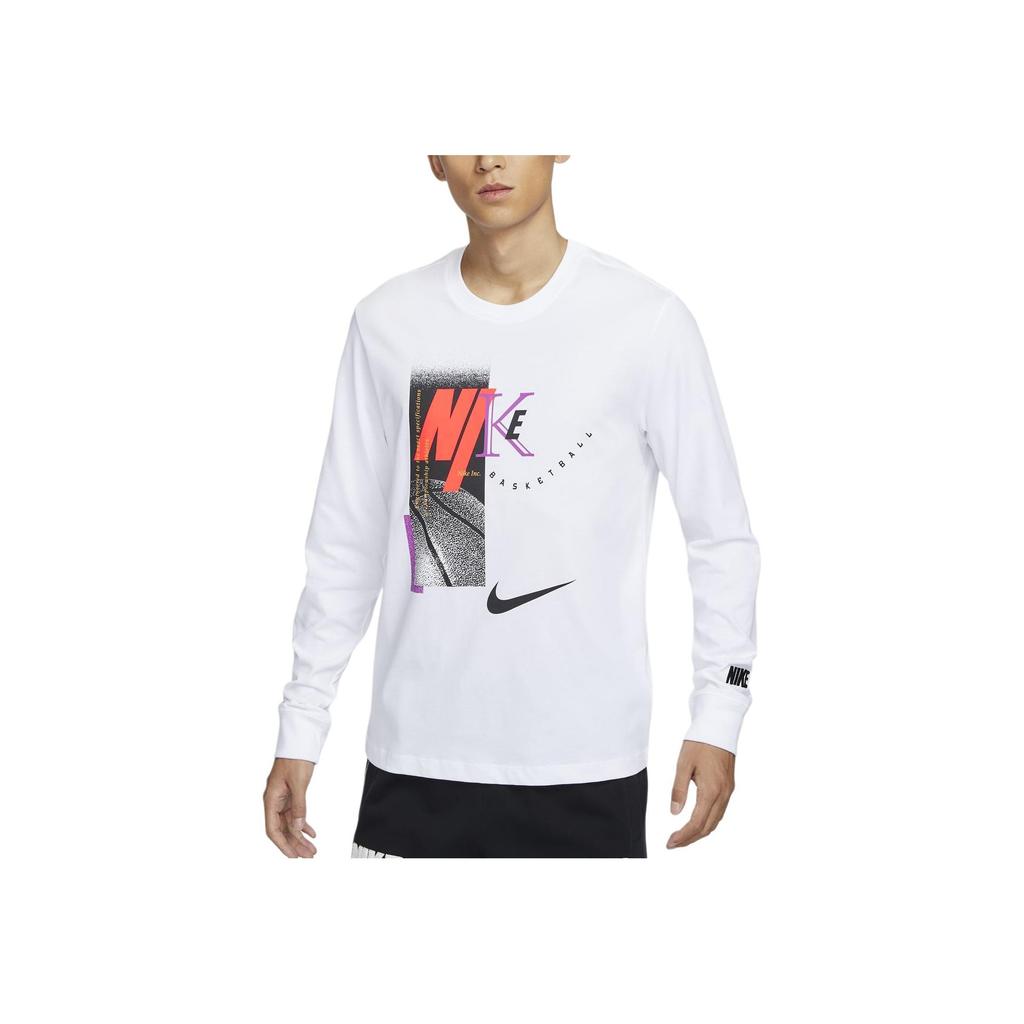 Nike Logo Round Neck Pullover Long Sleeve T-Shirt Men Tops White HF6198-100