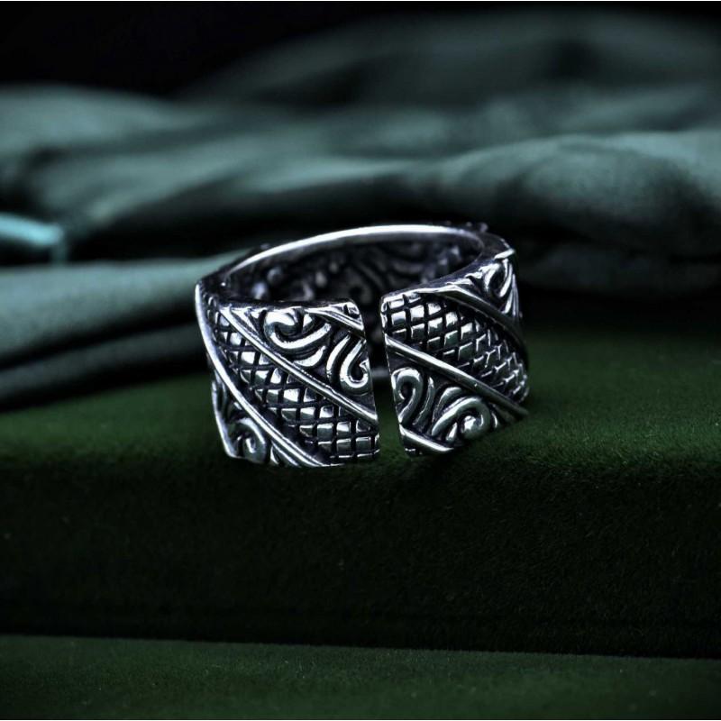 Adjustable Open Ring Men Women Vintage Floral Geometric Design Copper Statement Minimalist Fashion Jewelry