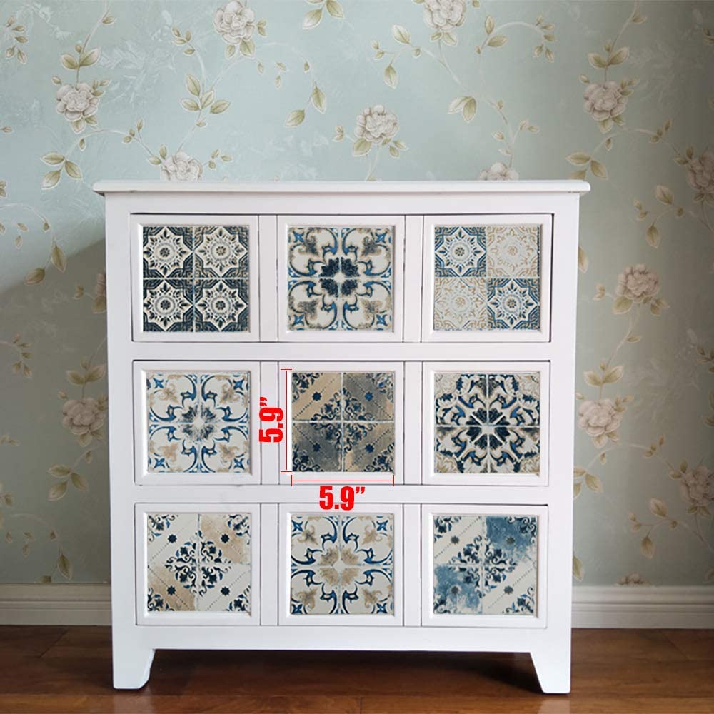 10M Blue Tile Wallpaper Peel and Stick Wallpaper Vintage Contact Paper Removable Self Adhesive Wallpaper Waterproof Embossed