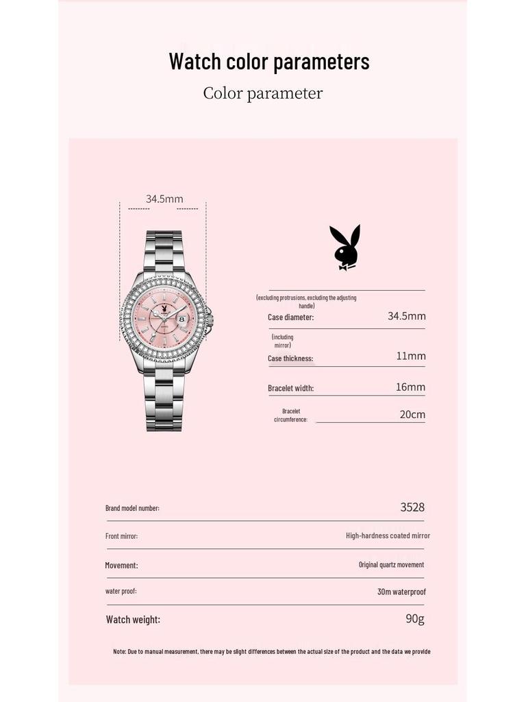 Playboy Women's Luxury Waterproof Starry Sky Quartz Watch with Diamond Accents.